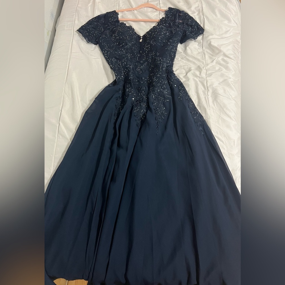 JJs House Blue Flutter Sleeve V-Neck Maxi Gown